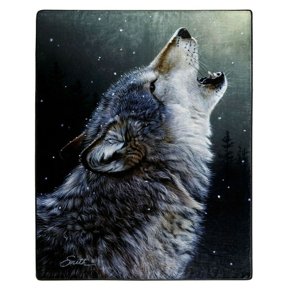Heartland Plush Throw Wolf Blanket 50x60 Gray New Daniel Smith Artist‎ Series